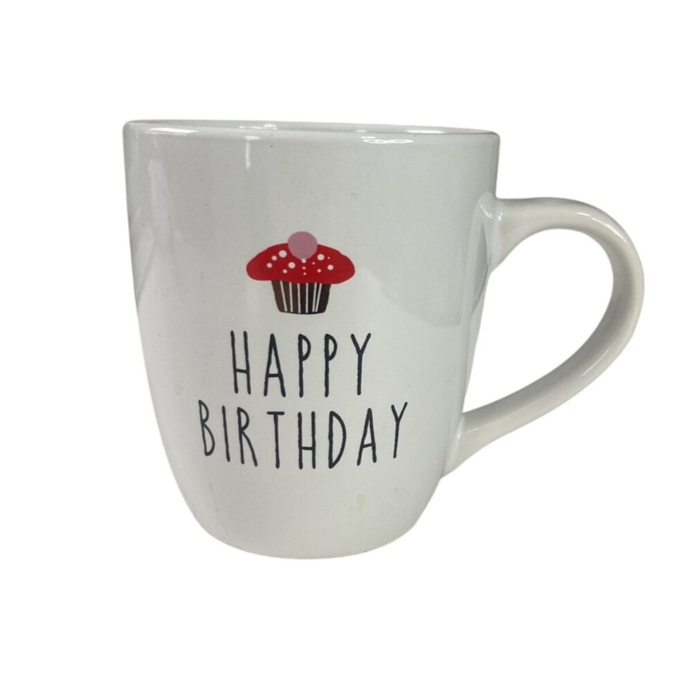 Happy Birthday Ceramic Mug Cupcake Design White By Clay Art
